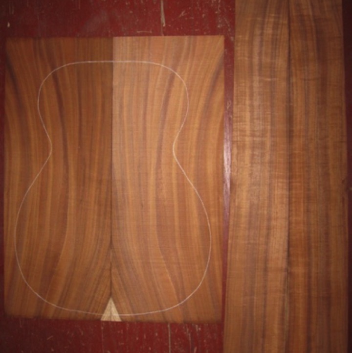 Koa OM/Dreadnought AA $160
(2) back plates 8-1/2" x 22"
(2) side plates 5" x 35" (taper to 4" width)
Air dried since 2002, 15-1/4" OM pattern shown, med curl, vertical-straight grain, rich red-orange-brown colors.
set #110-1023 Koa OM/Dreadnought AA $160
(2) back plates 8-1/2" x 22"
(2) side plates 5" x 35" (taper to 4" width)
Air dried since 2002, 15-1/4" OM pattern shown, med curl, vertical-straight grain, rich red-orange-brown colors.
set #110-1023