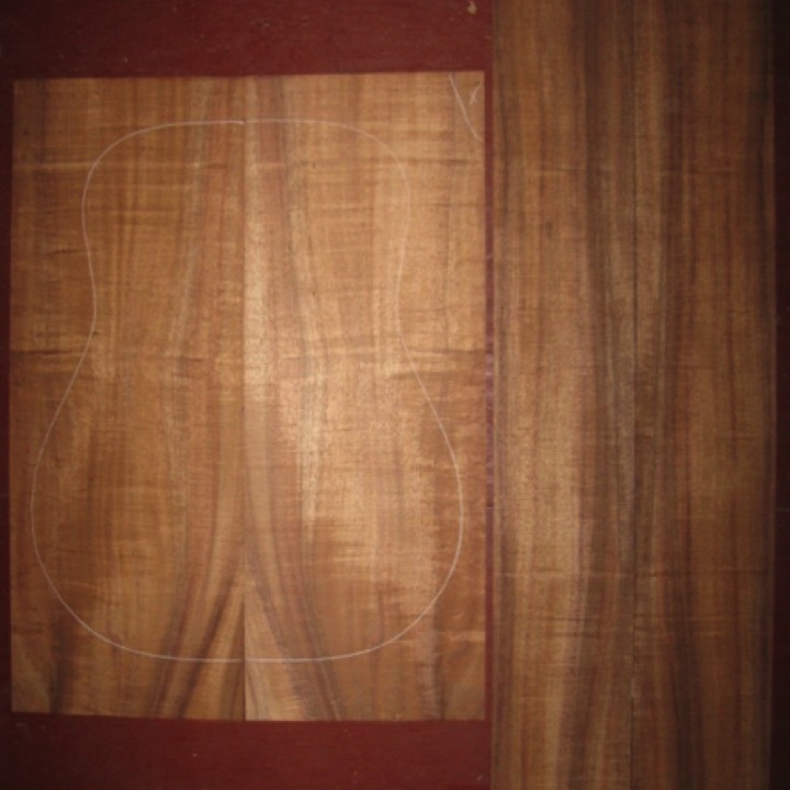 Koa OM/Dreadnought AAA $250
(2) back plates 8-7/8" x 24"
(2) side plates 5-1/4" x 32-1/2"
Air dried since 2006, 16" dred pattern shown, medium curl, generally straight and vertical grain.
set #138-1321 Koa OM/Dreadnought AAA $250
(2) back plates 8-7/8" x 24"
(2) side plates 5-1/4" x 32-1/2"
Air dried since 2006, 16" dred pattern shown, medium curl, generally straight and vertical grain.
set #138-1321