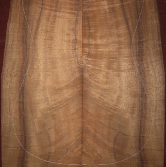 Koa Electric/Bass Top 4A $175
(2) top plates 7-1/2" x 23-1/2" (taper to 6" width)
Air dried since 2006, .220" thickness, 13" x 18-1/2" pattern shown, premium color, flame.
set #138-1435
