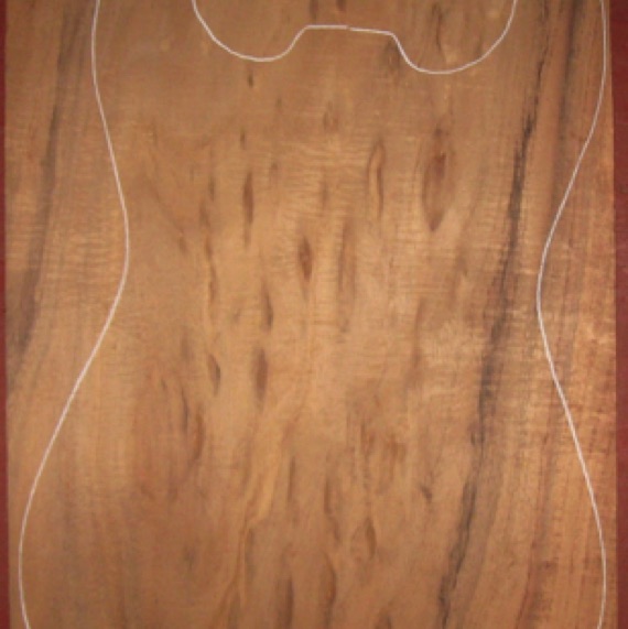 Koa Electric/Bass Top 4A $150
one-pc top plates 13-1/4 wdie, 22" long
Air dried since 1996, .340" thickness, 13" x 18-1/2" pattern shown, dramatic figure.
set #191-1859