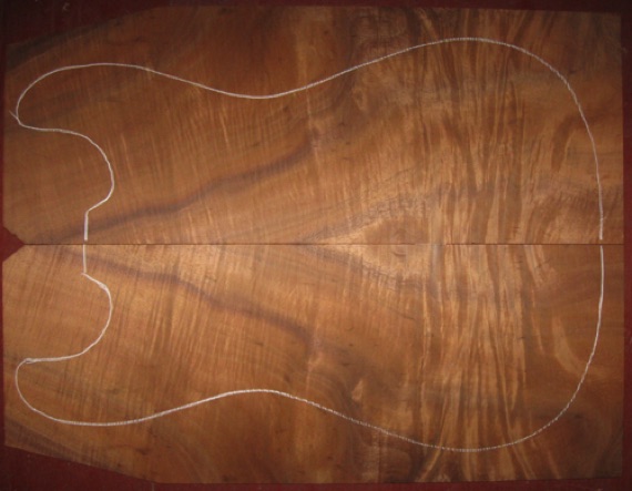Koa Electric/Bass Top 4A $180
(2) top plates 7-3/8" x 19-1/2" (taper to 5-3/4")
Air dried since 2006, .190" thickness, 13" x 18-1/2" pattern shown, rich color, strong flame.
set #165-2194 Koa Electric/Bass Top 4A $180
(2) top plates 7-3/8" x 19-1/2" (taper to 5-3/4")
Air dried since 2006, .190" thickness, 13" x 18-1/2" pattern shown, rich color, strong flame.
set #165-2194