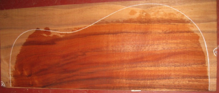 closeup, wetted
set #193-1976
Small knot on each end of back plates, marked X; both are well outside the dreadnought pattern.
One set is sanded to .125"/back and .110"/sides; either set is $135, or both for $240. closeup, wetted
set #193-1976
Small knot on each end of back plates, marked X; both are well outside the dreadnought pattern.
One set is sanded to .125"/back and .110"/sides; either set is $135, or both for $240.