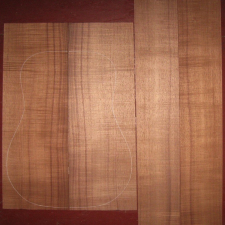 Koa OM/Dreadnought AAA+ $385
(2) back plates 8-3/4" x 24" (tapers to 8-1/4")
(2) side plates 5-1/2" x 34"
Air dried since 2017, 16" dred pattern shown, straight & vertical grain, full curl. Will make handsome guitar.
set #200-2004 Koa OM/Dreadnought AAA+ $385
(2) back plates 8-3/4" x 24" (tapers to 8-1/4")
(2) side plates 5-1/2" x 34"
Air dried since 2017, 16" dred pattern shown, straight & vertical grain, full curl. Will make handsome guitar.
set #200-2004
