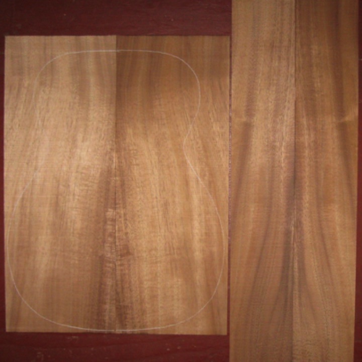 Koa OM/CL AA $130
(2) back plates 7-7/8" x 21"
(2) side plates 4-3/8" x 31"
Air dried since 2010, 15-1/4" OM pattern shown, bright color, light-med fiddleback curl.
set #198-2061 Koa OM/CL AA $130
(2) back plates 7-7/8" x 21"
(2) side plates 4-3/8" x 31"
Air dried since 2010, 15-1/4" OM pattern shown, bright color, light-med fiddleback curl.
set #198-2061