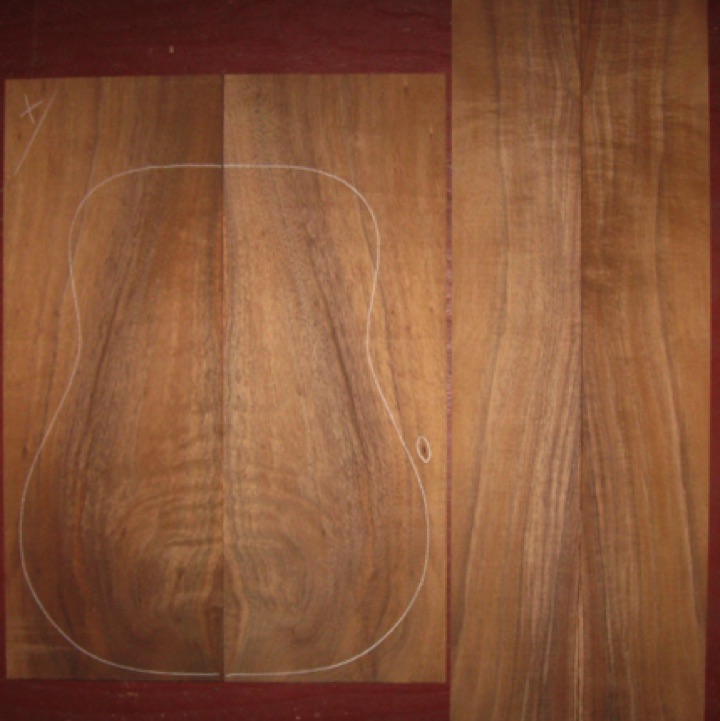 Koa OM/Dreadnought AA+ $190
(2) back plates 8-3/4" x 24"
(2) side plates 5" x 32-1/2"
Air dried since 2010, 16" dred pattern shown, pomelle-quilt figure, rich color.
set #193-2090 Koa OM/Dreadnought AA+ $190
(2) back plates 8-3/4" x 24"
(2) side plates 5" x 32-1/2"
Air dried since 2010, 16" dred pattern shown, pomelle-quilt figure, rich color.
set #193-2090