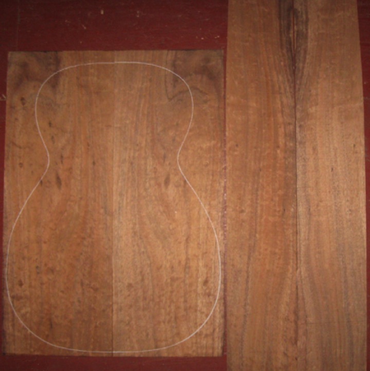Koa 0/Parlor AAA $160
(2) back plates 7" x 19-3/8"
(2) side plates 4-3/8" x 29-1/4" (taper to 4")
Air dried since 1996, shown with 13-1/2" size 0 pattern;
bright orange-brown, strong figure.
set #194-2120 Koa 0/Parlor AAA $160
(2) back plates 7" x 19-3/8"
(2) side plates 4-3/8" x 29-1/4" (taper to 4")
Air dried since 1996, shown with 13-1/2" size 0 pattern;
bright orange-brown, strong figure.
set #194-2120