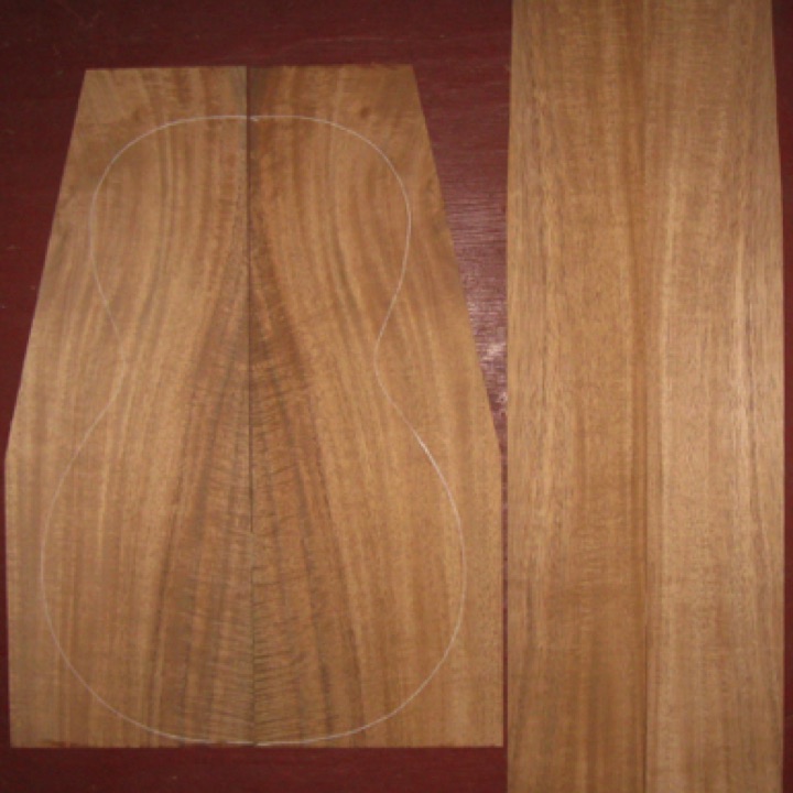 Koa Parlor AA+ $125
(2) back plates 7-1/4" x 20" (taper to 4-3/4")
(2) side plates 4" x 30" (taper to 3-3/4")
Air dried since 2016, 12-1/4" parlor pattern shown. Bright orange brown with tight medium flame. Gorgeous.
set #173-2487