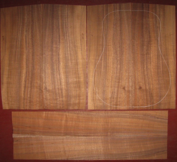 6-pc koa OM/Dreadnought AAA $525
(4) top-back plates 9-1/4" x 22"
(2) side plates 5-1/4" x 33-1/4"
16" dred pattern shown, air-dried since 2019, rich red-brown, medium flame-curl. Gorgeous koa.
set #206-2502 6-pc koa OM/Dreadnought AAA $525
(4) top-back plates 9-1/4" x 22"
(2) side plates 5-1/4" x 33-1/4"
16" dred pattern shown, air-dried since 2019, rich red-brown, medium flame-curl. Gorgeous koa.
set #206-2502