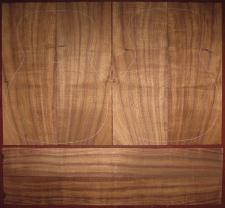 6-pc koa OM/CL AA+ $195
(4) top/back plates 8-1/8" x 21-1/4"
(2) side plates 4-3/8" x 33"
Air dried since 2013, 15-1/4" OM pattern shown, good color and stripes, good curl; sequential top and back bookmatches.
set #162-2530 6-pc koa OM/CL AA+ $195
(4) top/back plates 8-1/8" x 21-1/4"
(2) side plates 4-3/8" x 33"
Air dried since 2013, 15-1/4" OM pattern shown, good color and stripes, good curl; sequential top and back bookmatches.
set #162-2530