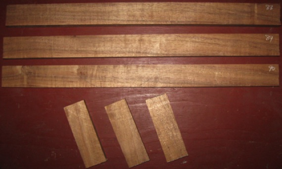 Koa Ukulele Neck Blank AA $50 ea.
25-1/2" x 2" x 1". Style A neck, with extra length for stacked heel. Air dried since 2005, straight/vertical grain, curly. Price includes 6" x 2" x 5/8" block for headstock ears.
face #1 - blanks #126-1988, 89, 90 Koa Ukulele Neck Blank AA $50 ea.
25-1/2" x 2" x 1". Style A neck, with extra length for stacked heel. Air dried since 2005, straight/vertical grain, curly. Price includes 6" x 2" x 5/8" block for headstock ears.
face #1 - blanks #126-1988, 89, 90