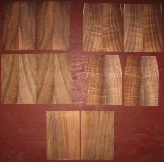 5 top-back-side sets
Koa Soprano 'Ukulele A $125/all
4 sets with bookmatched top and back, and one set (at bottom) one-piece top and back. All air dried 6+ years. Beautiful koa for $25/set.
set #161-1518 5 top-back-side sets
Koa Soprano 'Ukulele A $125/all
4 sets with bookmatched top and back, and one set (at bottom) one-piece top and back. All air dried 6+ years. Beautiful koa for $25/set.
set #161-1518