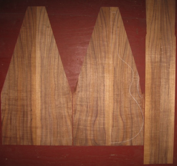 Koa Weissenborn AAA  $625
(4) top-back plates 8-3/4" x 34"
(2) side plates 3-3/4" x 45"
Air dried since 2017, good fiddleback curl, gorgeous color, vertical and straight grain.
set #206-2190