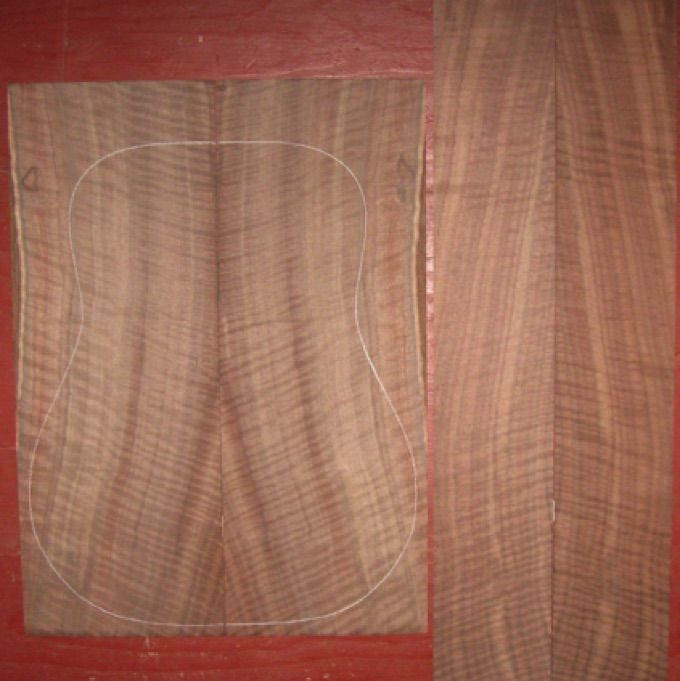 Walnut D/Jumbo 4A+ $190
(2) back plates 8-1/2" x 23"
(2) side plates 5" x 33"
Air dried since 2002, 16" dred pattern shown, vertical grain, gorgeous color/figure; all plates from same board.
set #100-2030 Walnut D/Jumbo 4A+ $190
(2) back plates 8-1/2" x 23"
(2) side plates 5" x 33"
Air dried since 2002, 16" dred pattern shown, vertical grain, gorgeous color/figure; all plates from same board.
set #100-2030