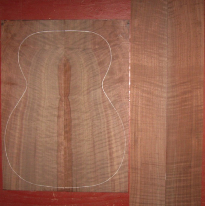 Walnut OM/CL 4A $150
(2) back plates 8" x 21-1/2"
(2) side plates 4-1/2" x 32"
Air dried since 2002, 15-1/4" OM pattern shown, vertical grain, 5A curl on back plates, gorgeous color.
set #100-2060 Walnut OM/CL 4A $150
(2) back plates 8" x 21-1/2"
(2) side plates 4-1/2" x 32"
Air dried since 2002, 15-1/4" OM pattern shown, vertical grain, 5A curl on back plates, gorgeous color.
set #100-2060