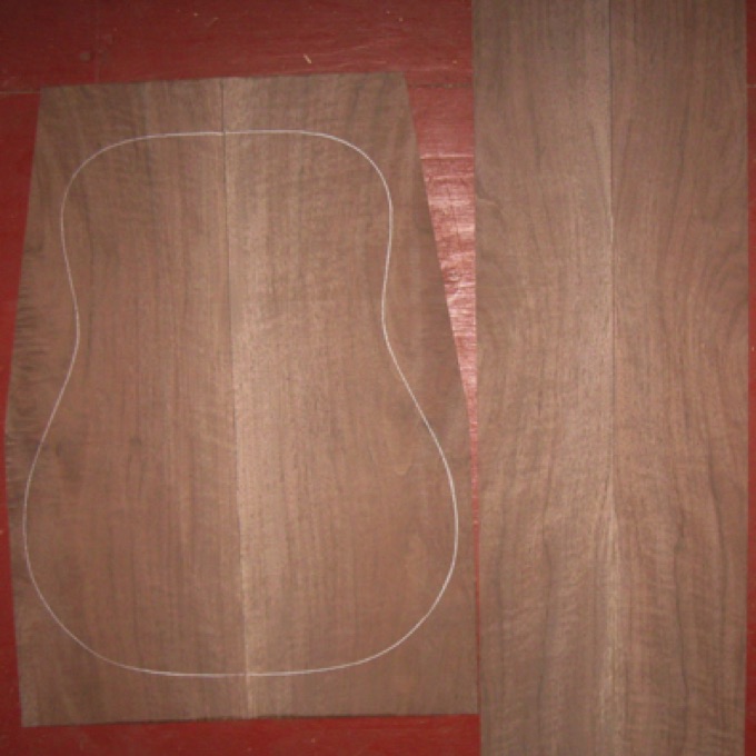 Walnut OM/Dreadnought AA+ $95
(2) back plates 8-5/8" x 24" (taper to 6-5/8")
(2) side plates 5" x 36"
Air dried since 2002, 16" dred pattern shown.
Medium curl, rift, straight grain, rich color.
set #102-2415 Walnut OM/Dreadnought AA+ $95
(2) back plates 8-5/8" x 24" (taper to 6-5/8")
(2) side plates 5" x 36"
Air dried since 2002, 16" dred pattern shown.
Medium curl, rift, straight grain, rich color.
set #102-2415