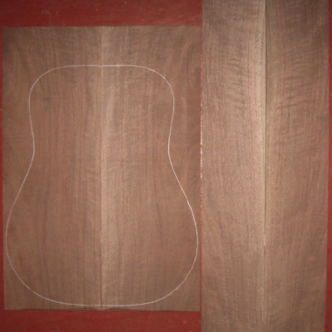 Walnut OM/Dreadnought AA+ $95
(2) back plates 8-1/4" x 24"
(2) side plates 5-1/4" x 36"
Air dried since 2002, 16" dred pattern shown.
Medium curl, rift, straight grain, rich color.
set #102-2417 Walnut OM/Dreadnought AA+ $95
(2) back plates 8-1/4" x 24"
(2) side plates 5-1/4" x 36"
Air dried since 2002, 16" dred pattern shown.
Medium curl, rift, straight grain, rich color.
set #102-2417
