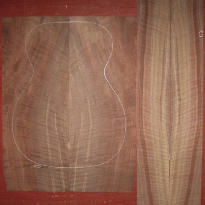 Walnut OM/CL 4A $125-$150
(2) back plates 9" x 23-3/4" (tapers to 8-1/2")
(2) side plates 4-3/8" x 34"
Air dried since 2002, 15-1/4" OM pattern shown, vertical grain, strong curl, gorgeous color.
(2) consecutive sets available - set #100-2427 Walnut OM/CL 4A $125-$150
(2) back plates 9" x 23-3/4" (tapers to 8-1/2")
(2) side plates 4-3/8" x 34"
Air dried since 2002, 15-1/4" OM pattern shown, vertical grain, strong curl, gorgeous color.
(2) consecutive sets available - set #100-2427