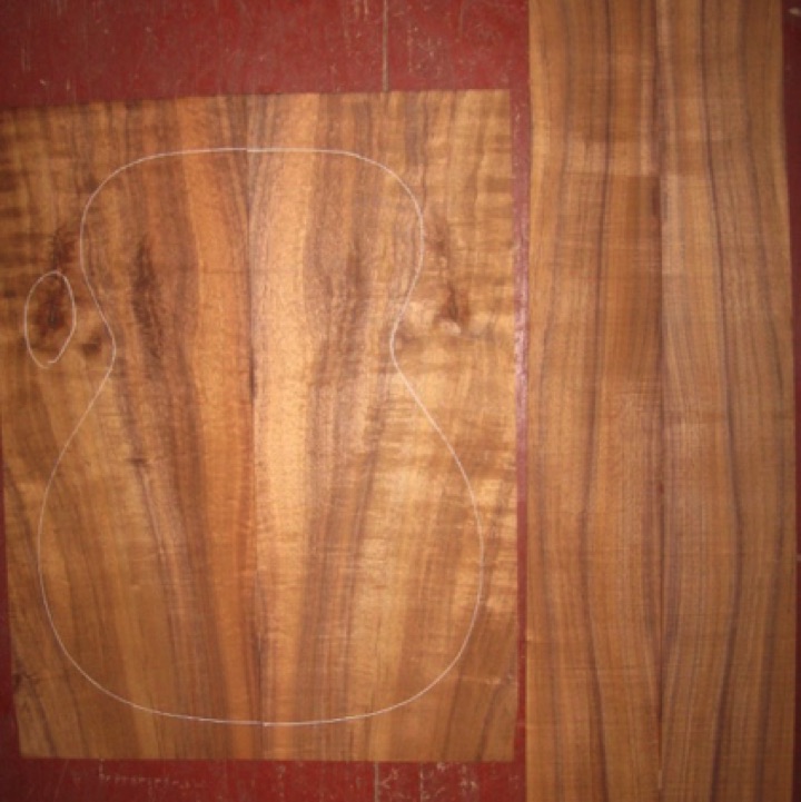 Koa OM/CL AA+ $125
(2) back plates 8-3/4" x 22-3/4"
(2) side plates 4-1/2" x 32" (tapers to 4-1/4" width)
Air dried since 2006, 15-1/4" concert pattern shown, straight grain and good curl.
set #131-1159 Koa OM/CL AA+ $125
(2) back plates 8-3/4" x 22-3/4"
(2) side plates 4-1/2" x 32" (tapers to 4-1/4" width)
Air dried since 2006, 15-1/4" concert pattern shown, straight grain and good curl.
set #131-1159