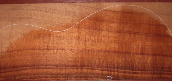 closeup, wetted
set #200-2088
Tiny (1mm) beetle hole just inside joint, seen circled above. Easily filled or trimmed away on smaller guitars. closeup, wetted
set #200-2088
Tiny (1mm) beetle hole just inside joint, seen circled above. Easily filled or trimmed away on smaller guitars.