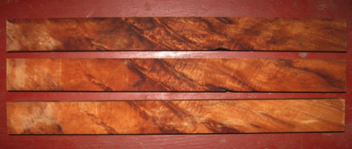 Curly koa 3 boards for $30 + shipping
Consecutive-cut boards, each 1-1/2" x 16-7/8", skip-sanded to
1" thickness. Whorl-curl figure. Air dried since 2006.
face #1 - 3 boards #136-1611 Curly koa 3 boards for $30 + shipping
Consecutive-cut boards, each 1-1/2" x 16-7/8", skip-sanded to
1" thickness. Whorl-curl figure. Air dried since 2006.
face #1 - 3 boards #136-1611