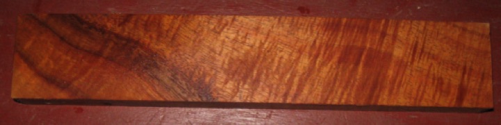 Curly koa knife blank, $32 + $6 shipping
12-1/8" x 2-1/4", sanded 1" thick. Air dried since 2005.
face #1 (wetted) - blank #119-1720 Curly koa knife blank, $32 + $6 shipping
12-1/8" x 2-1/4", sanded 1" thick. Air dried since 2005.
face #1 (wetted) - blank #119-1720