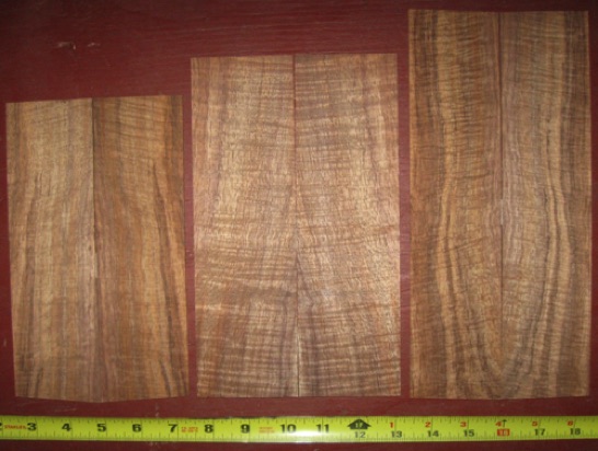 (3) koa headplates 3A-4A $20 + $6 shipping
Lengths: 7-1/2" - 10-1/2". Widths: 4-1/2" - 5-1/2" per bookmatch. Nominal thickness: 1/8". Well seasoned, good color, tight curl; matched from same board.
headplates #2265 (3) koa headplates 3A-4A $20 + $6 shipping
Lengths: 7-1/2" - 10-1/2". Widths: 4-1/2" - 5-1/2" per bookmatch. Nominal thickness: 1/8". Well seasoned, good color, tight curl; matched from same board.
headplates #2265